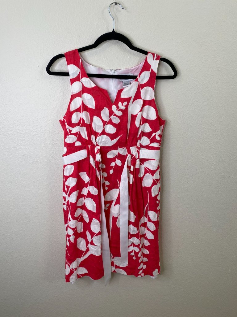 Robbie Bee Womens Red & White Sleeveless Leaf Print A-Line Dress 4 Cotton/Poly